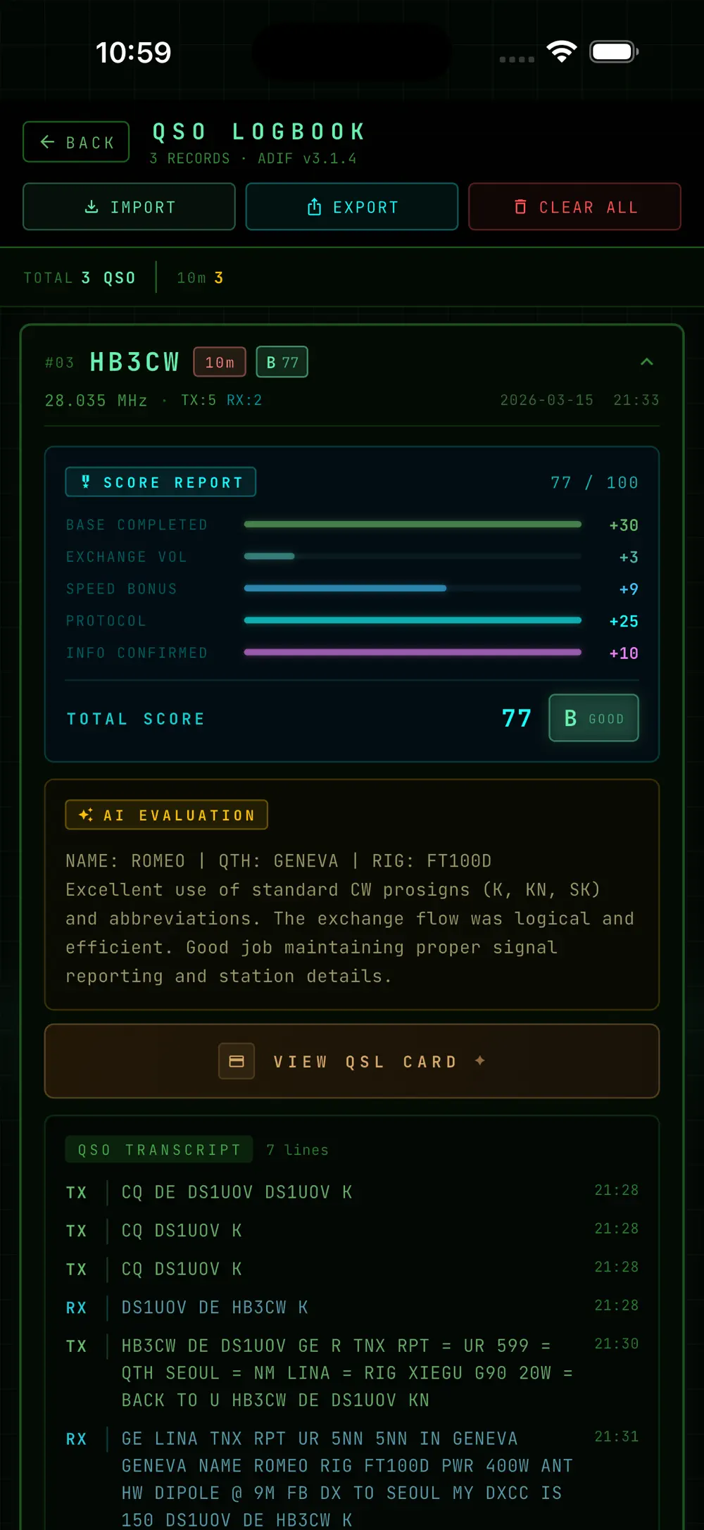 DS1UOV's AI CW Radio screenshot 6