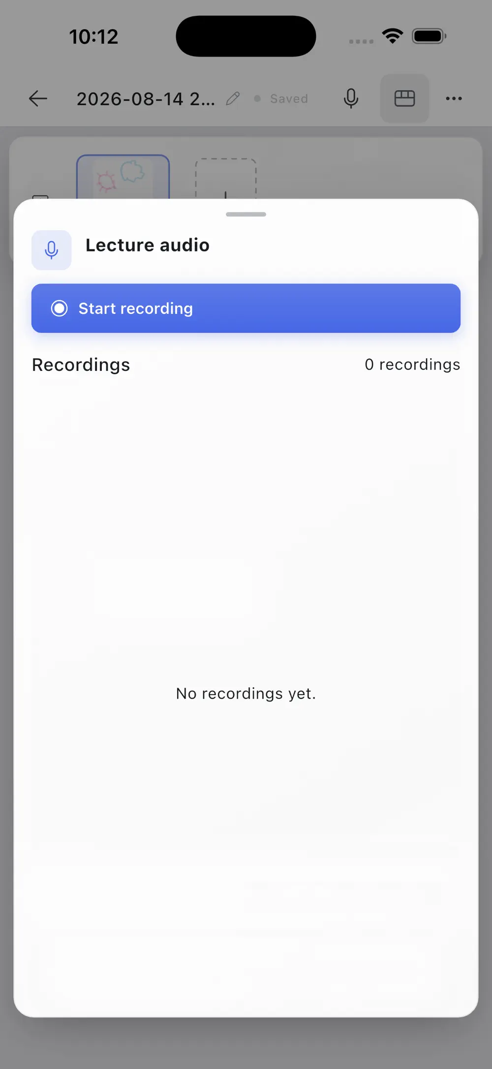 The in-note panel for starting and managing lecture recordings