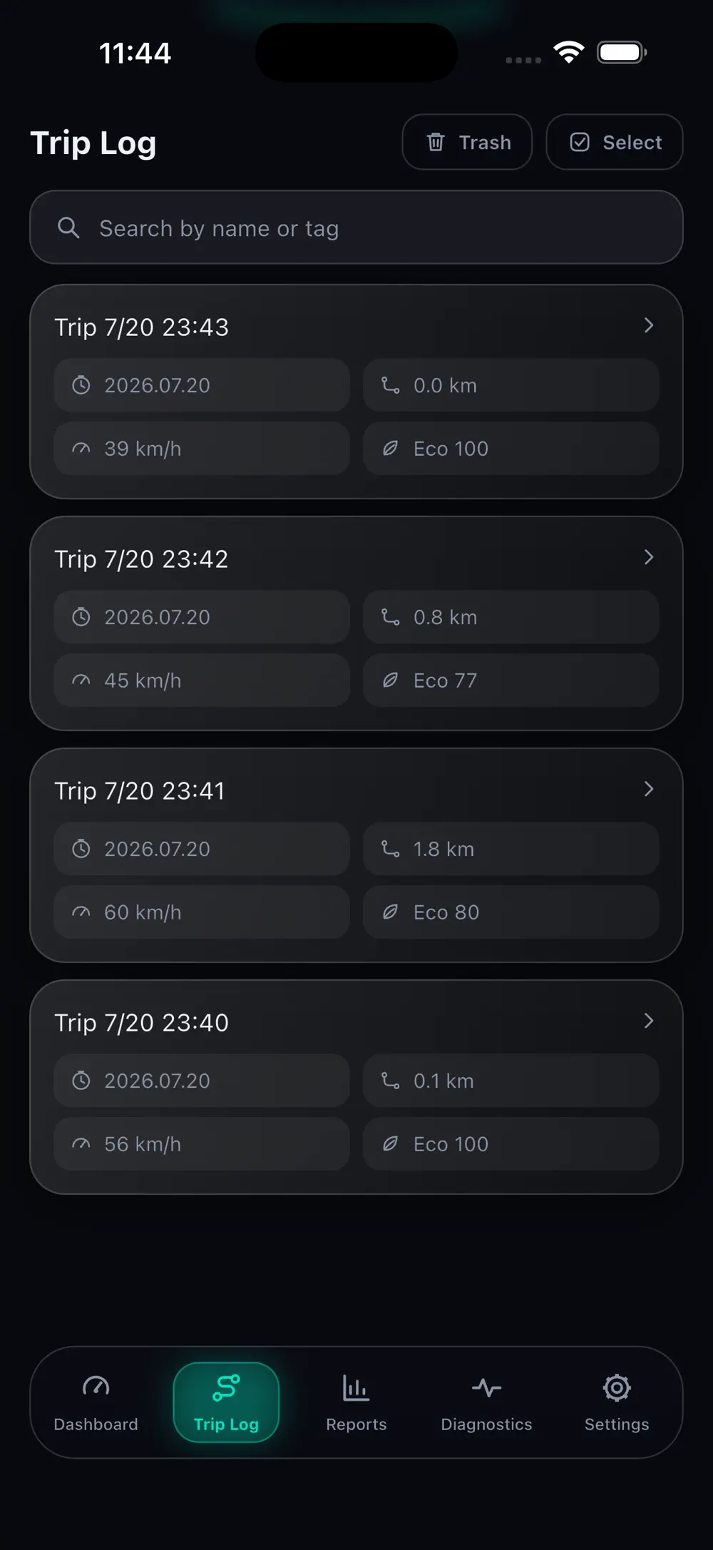 Live vehicle dashboard screen