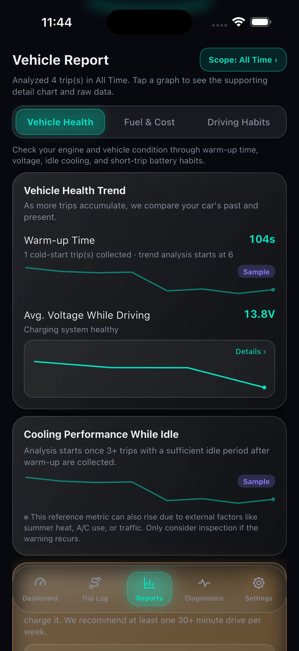Long-term driving insight screen