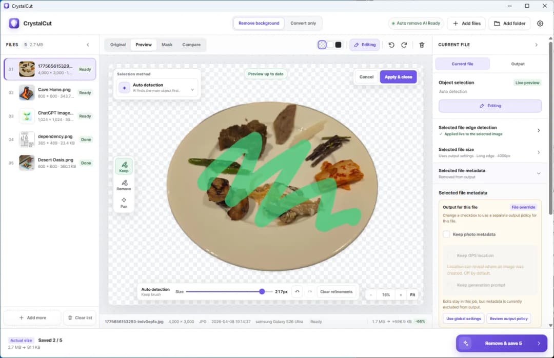 CrystalCut brush refinement view