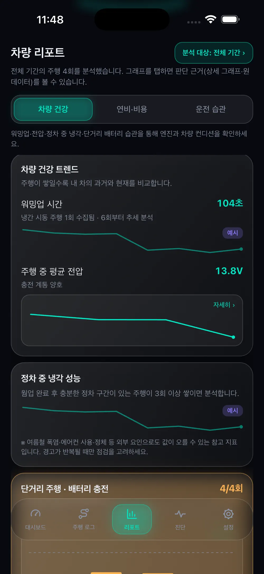 장기 주행 인사이트 화면