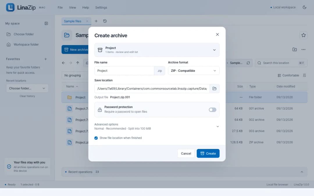 LinaZip Pack it your way · MACOS